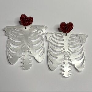 Skeleton Earrings with Red Heart Accents